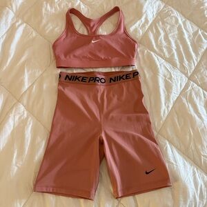 Nike Rose Sports Bra and Shorts Matching Set. Used. Small.